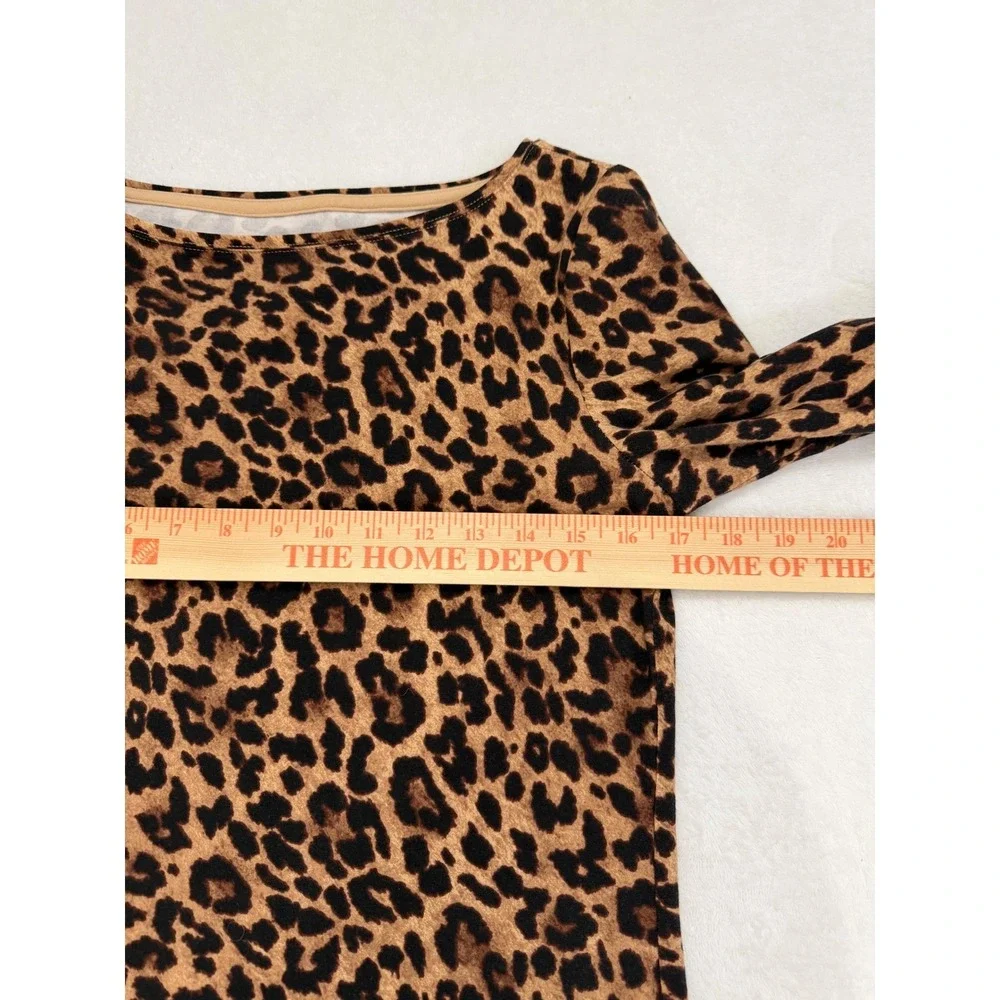 Talbots Tee Size XS Leopard Print 3/4 Sleeve Brown Cheetah Animal Print Top fall
